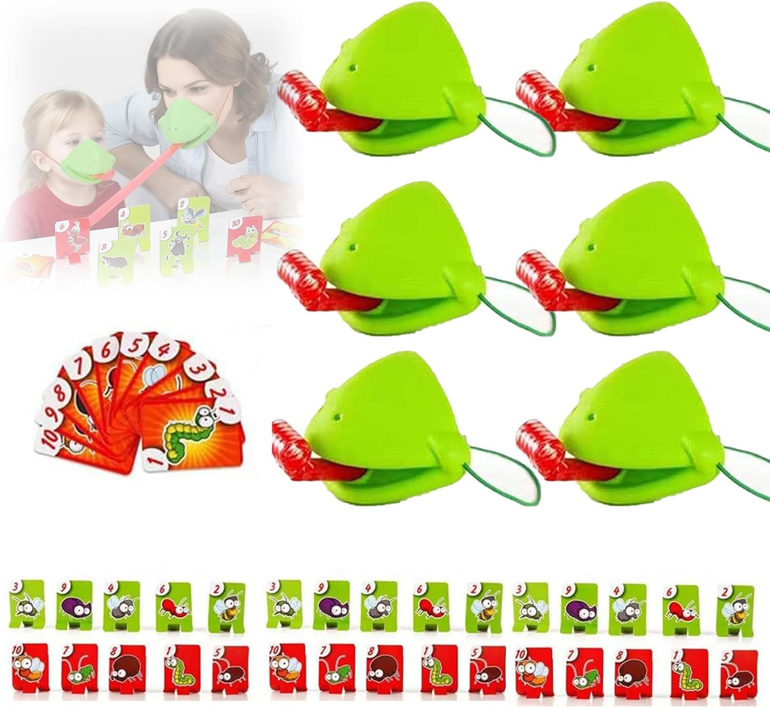 Party Games Easter For Kids - 6-set kameleon tongschietspel, kikkertongspel met mondmasker