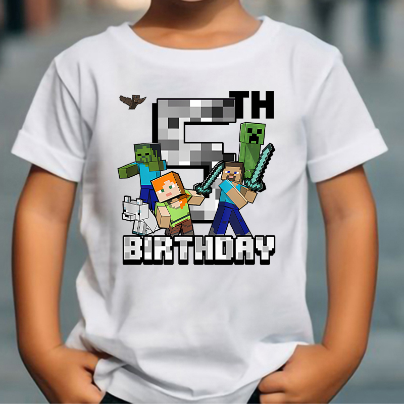 Party Games Adult Birthday - Cartoon schattig Minecrafted T-shirt tiener verjaardagsnummer