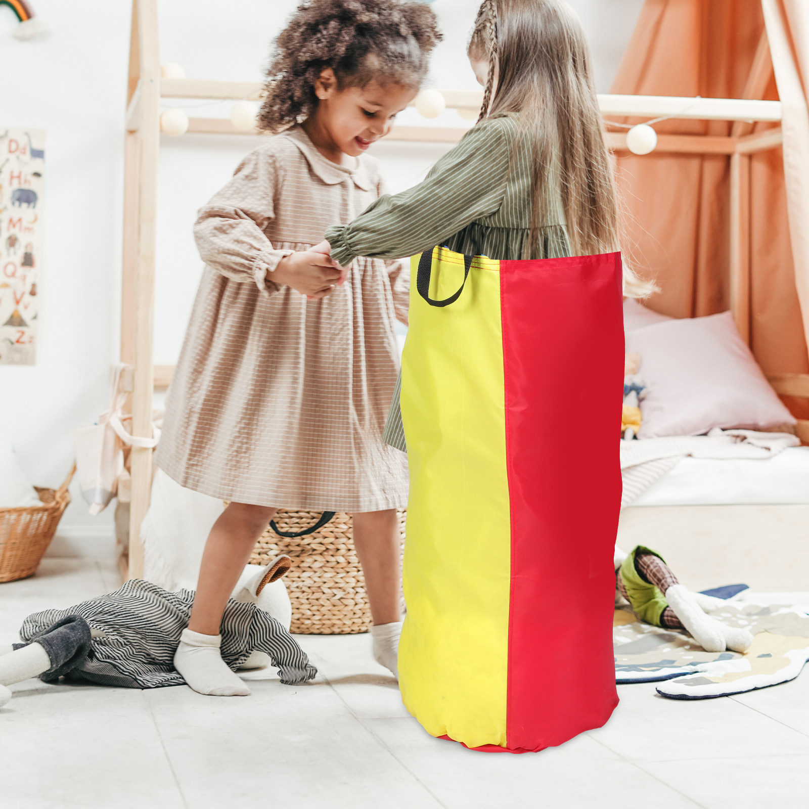 Party Games School - 2 stuks springzakken, kleurrijk stoffen materiaal,